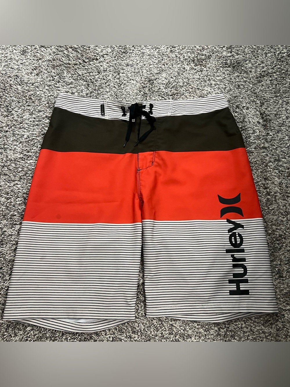Hurley Men’s Olive and Red Stripe Board Shorts